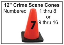 12" Marking Cones - Numbers 1-8
Evidence Marking Cones
Crime Scene Marking Cones
Crime Scene Cones
Evidence Collection Cones
Cones for Marking For Evidence